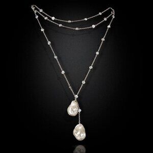 Stauer Genuine White Baroque Pearl Lariat Necklace